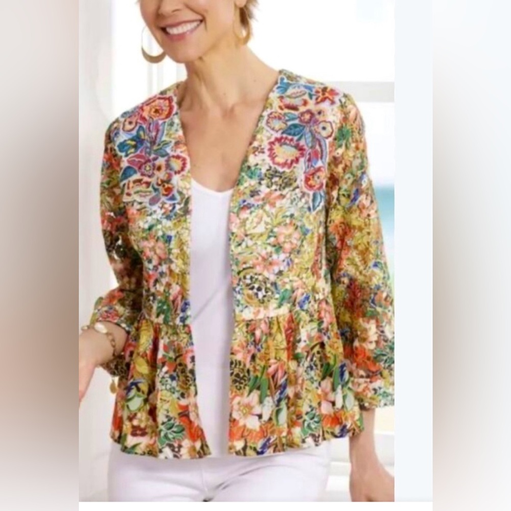Soft Surroundings Ariege Floral Lace and Beaded Embroidered Jacket Size PXS EUC